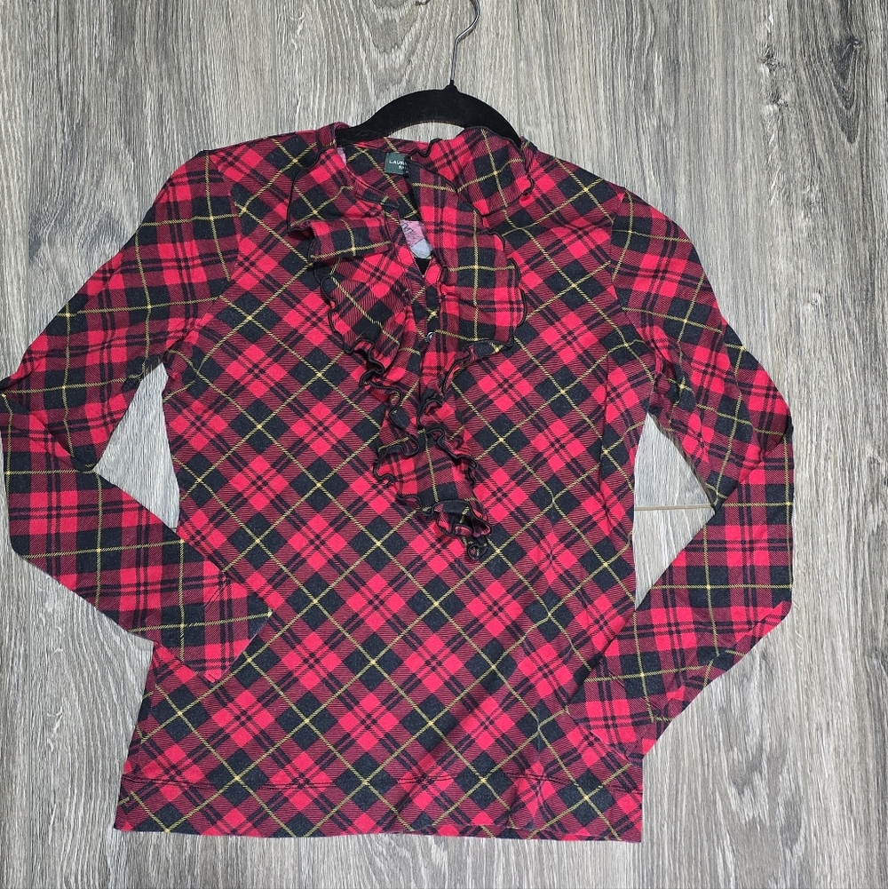 Ralph Lauren Plaid Ruffle Women Top - Red and Black